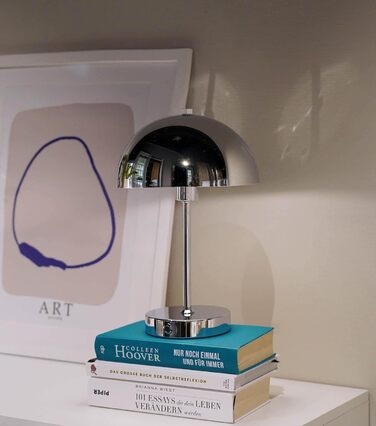 LED настільна лампа Mokebo® 'Leuchtturm' бездротова, акумуляторна, диммер, USB-C, вінтажний квітковий горщик, гриб, нічник, тауп, метал, тепле біле світло (сріблястий)