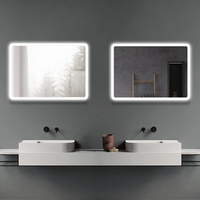LED дзеркало для ванної кімнати Boromal 40x60 см з підсвічуванням та вимикачем, 6500K, холодний білий світ, стилізація Jf