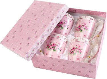 Набір чашок для кави London Boutique K414, рожевий, 330 мл, 4 шт. - кераміка, вінтажний стиль, для подарунка