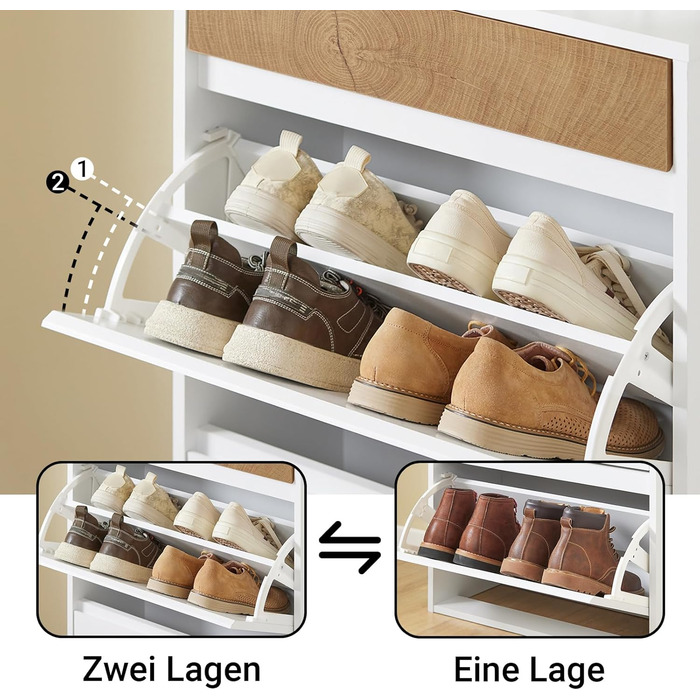 SoBuy Взуттєва шафа з 2 відкидними дверцятами, полиці та ящик, білий, 61x100x26 см, FSR165-W