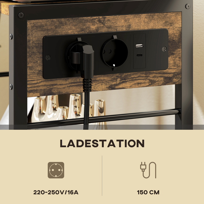 Підставка для принтера з полицею та колесами, з розетками, USB та USB-C портами, до 40 кг, у стилі рустикального коричневого