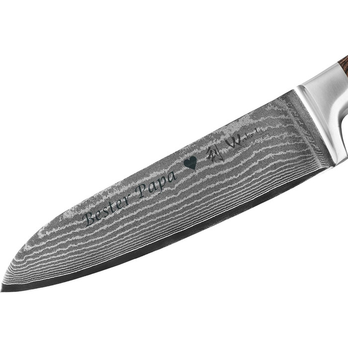 Нож Santoku Wakoli з дамаської сталі (серцевина VG10), 17 см – гострий кухонний ніж для всіх видів нарізок, з ручкою з паккавуду в подарунковій коробці (з гравіюванням)