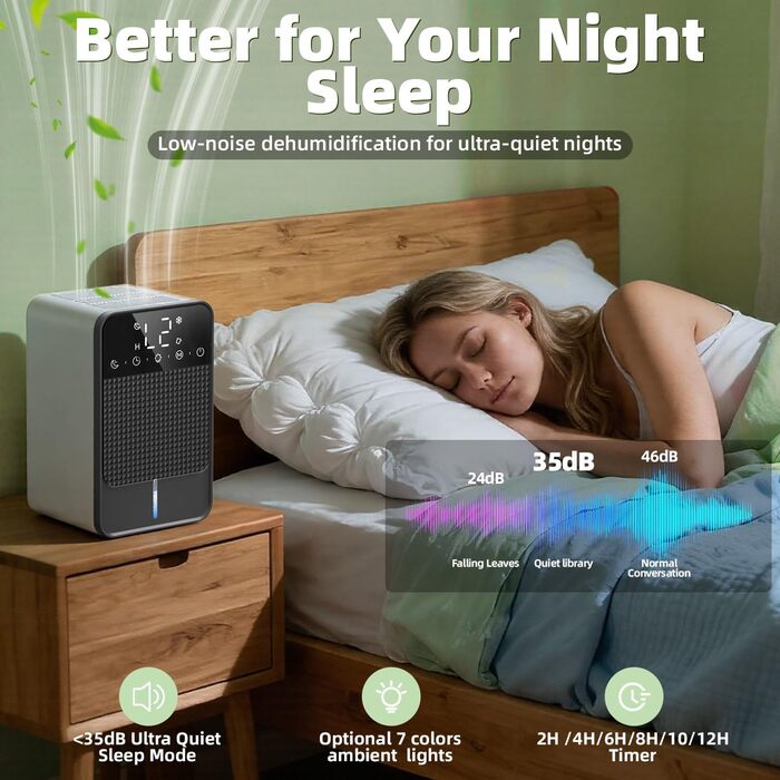 Електричний осушувач повітря 1800 мл з автоматичним відтаненням, таймером та LED-дисплеєм. Підходить для спальні, ванної кімнати та шафи. Продуктивність: 550 мл/24 год.