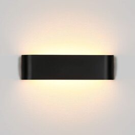 Настінний світильник Lightess, світлодіодний сучасний настінний світильник для інтер'єру, білий настінний світильник, теплий білий світильник для сходів, 12 Вт, IP44 для вітальні, спальні, передпокою, сходів і т. д., виготовлений з алюмінію (чорно-теплий білий)