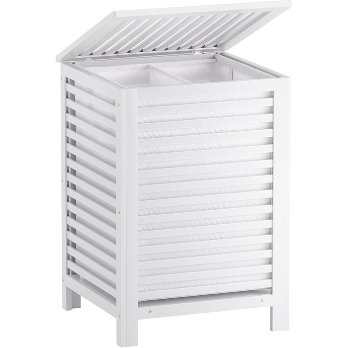 SMIBUY Великий кошик для білизни з бамбука з кришкою для зберігання одягу, іграшок та рушників (горіх) (білий)