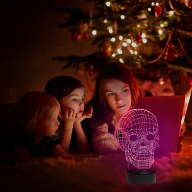 Нічна лампа-ілюзія для дітей, 16-кольорова настільна лампа з дистанційним управлінням, настільна лампа, подарунки на день народження для чоловіків, жінок, хлопчиків і дівчаток (череп), 3D