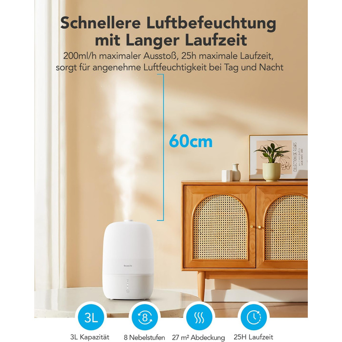 Зволожувач повітря GoveeLife Smart 3L з аромадифузором та нічником для спальні, дитячої, рослин