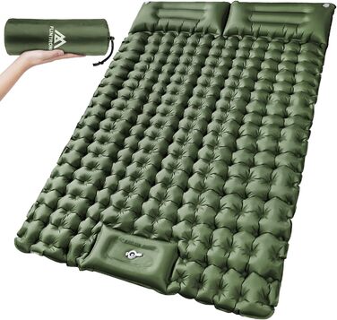 Спальний килимок Flintronic Camping Self Inflating за допомогою насоса для ножного преса, водонепроникний спальний килимок товщиною 10 см з подушкою, відкритий надувний надувний матрац, складний килимок для сну на відкритому повітрі, кемпінг (зелений)