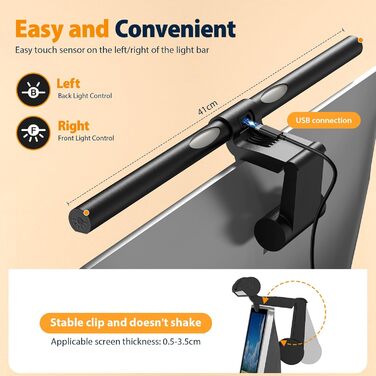 LED лампа для монітора з USB, сенсорне керування, захист від синього світла, регулювання яскравості та кольорової температури