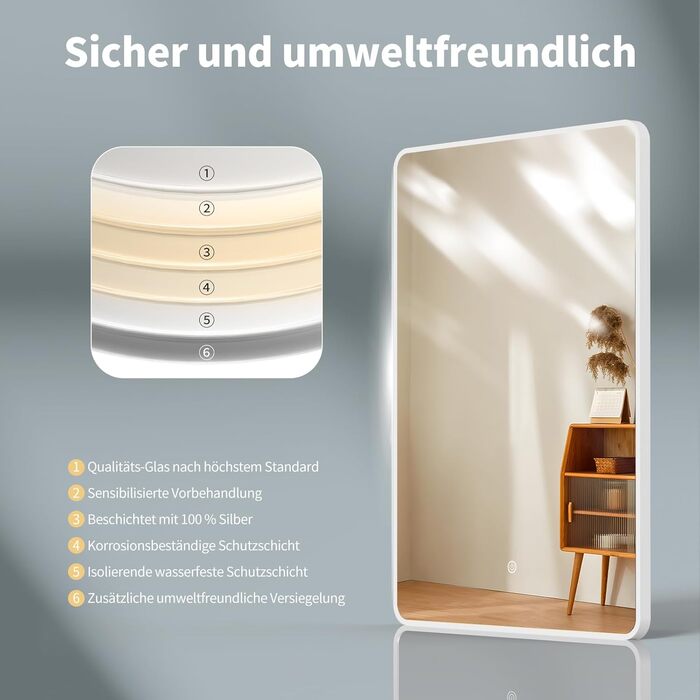 Дзеркало для ванної кімнати HOKO LED Texas 60x80 см з підсвічуванням, підігрівом проти запотівання та чорним металевим каркасом. Можливість встановлення вертикально або горизонтально. Сенсорне управління, регулювання кольору світла 2700-6500K (тепле, холо