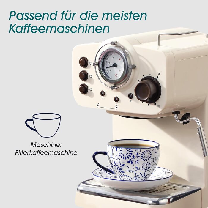 Набір кавових чашок Vancasso Selene, 6 шт., 360 мл, блакитно-білий вінтажний дизайн, для кави, молока, чаю та какао
