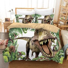 Комплект підковдр для дитячої постільної білизни з динозавром, сучасний комплект підковдр для дитячого ліжечка з 3D принтом динозавра з мікрофібри, 3 предмета, з наволочкою (135x200 см, білий), 135x200 см, білий