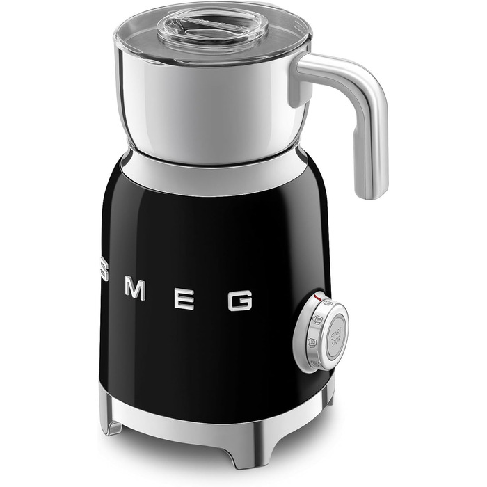 Пінсуватель молока Smeg MFF11BLEU, мультифункціональний, індукційна система, 6 програм, ручна функція, скляна колба 600 мл, мірна кришка, вбудований переливач, 500W, чорний