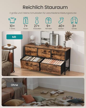 SONGMICS Комод з 7 висувних ящиків, шафа для зберігання, сталь, MDF, фліс, для спальні, коридору, вітальні, кольори: білий, коричневий, чорний (LGS323WH01)