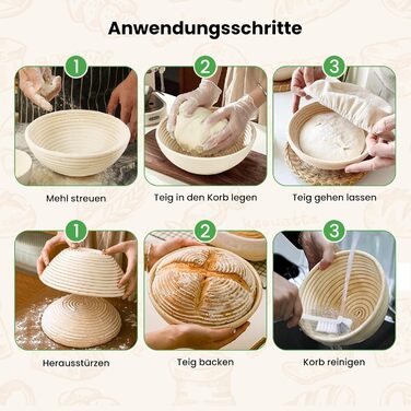 Набір для закваски GEEKHOM: 14 предметів для випікання хліба (заквасочний кошик круглий та овальний, склотара 650 мл, скребок для тіста)