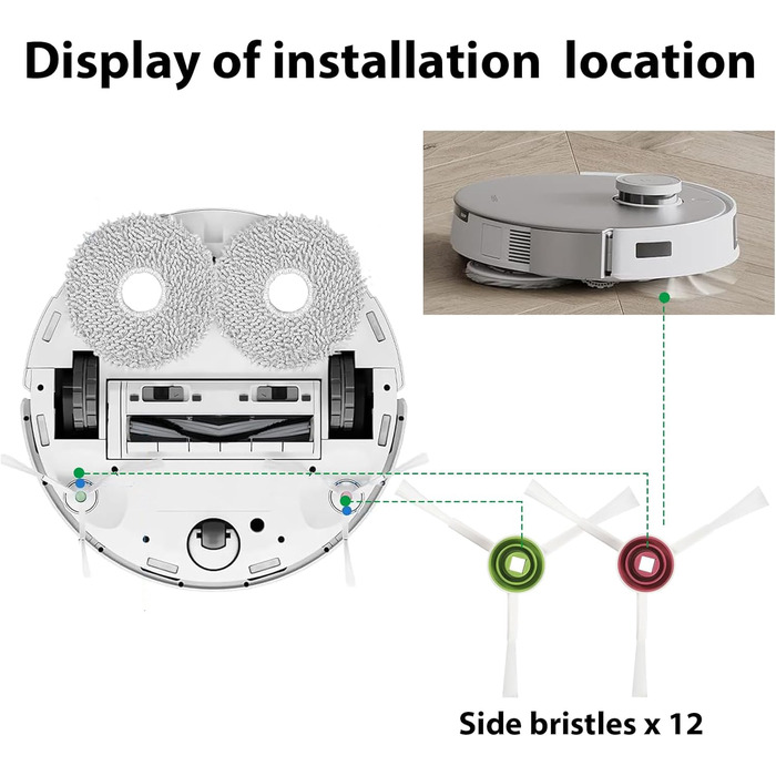 Набір аксесуарів Loohaoc для DEEBOT T20 e Запчастини для пилососа T20 OMNI, 2 роликові щітки, 4 фільтри, 8 бічних щіток, 6 ганчірок для швабри, 5 мішків для пилу, 1 щітка для чищення (бічна щітка T20 12 шт. )