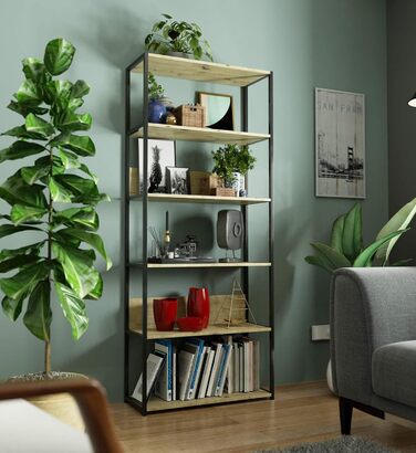 Стелаж AKORD з 6 полицями, 50 см, індустріальний стиль | Дерево/Метал | 192 x 80 x 32 см