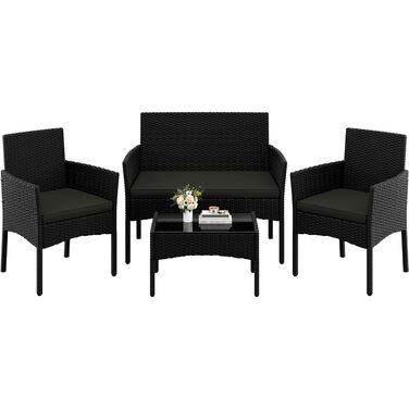 Набір садово-розплідницьких меблів Yaheetech на 4 особи з ротангу для тераси/балкону/саду (софа 2 місця, 2 стільці, стіл, подушки)