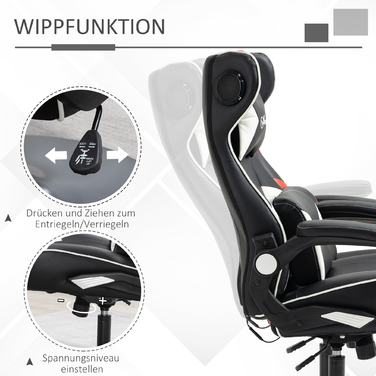 Ігрове крісло Vinsetto Rocker, офісне крісло з регулюванням висоти, ергономічне комп'ютерне крісло з динаміком, підтримкою попереку та шиї