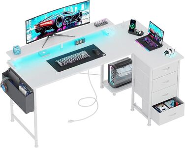 Кутовий ігровий стіл VERMESS з 4 шухлядами, 160 см, поворотний, з розетками та USB-портом, для дому та офісу