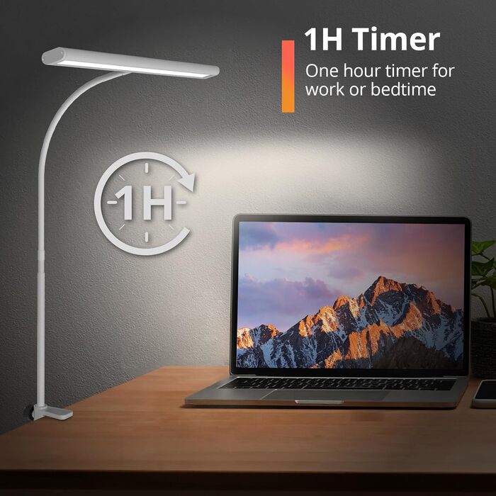 iFalarila Настільна лампа 10W з LED, диммер, USB-порт, 3 колірні температури, 10 рівнів яскравості, гнучкий 70см шийний світильник з пультом ДУ