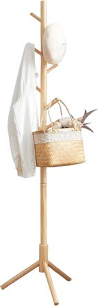 Стійка для одягу VASAGLE з масиву дерева, 8 гачків, 3 регульовані висоти, для одягу, шапок, сумок, вітальня, спальня, офіс, RCR04GY (натуральний колір)