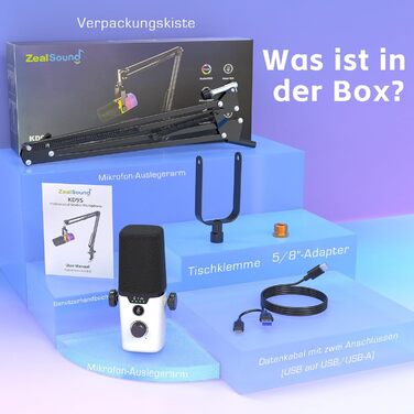 USB-мікрофон Zealsound для ПК та стримінгу – мікрофон-конденсатор з шумозаглушенням, студійний мікрофон для запису, подкастів, ASMR, сумісний з Mac, PS5/4, Android
