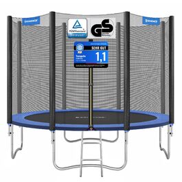 Батут SONGMICS садовий Ø305 см з захисною сіткою, драбиною та м'якими стійками, блакитний