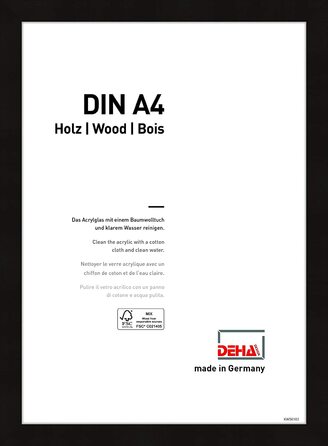 Дерев'яна рамка для фотографій DEHA Fontana 229, 7 см (А4) / Чорний / Фото / Колаж / Документ / Документ / майстер лист / Сертифікат