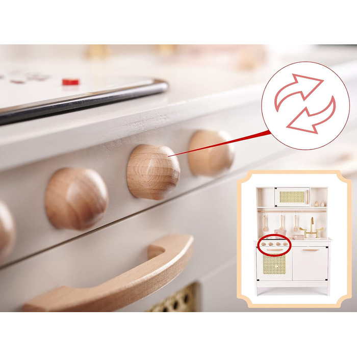 Дерев'яна дитяча кухня з мийкою, духовкою та витяжкою, з сосни та берези (Модель 2)