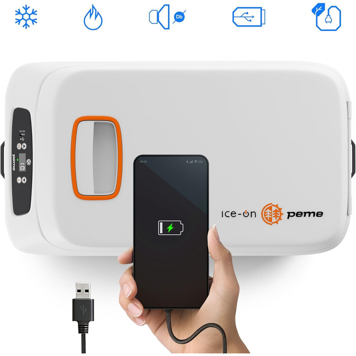 Термоелектричний автохолодильник Peme Ice On 28.3L з LCD дисплеєм, USB, 12/230V – для кемпінгу, подорожей, автомобіля (помаранчевий)