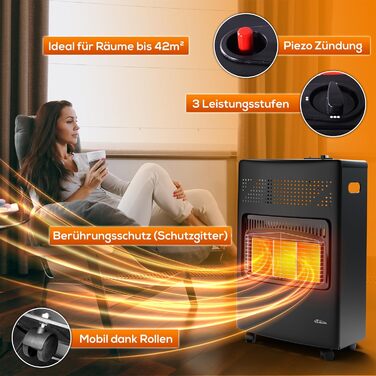 Газовий обігрівач TroniTechnik 4200 Вт з 3 рівнями потужності: газовий піч, обігрівач, керамічний нагрівач для газового балончика, пропану, мобільний, енергозберігаючий, з газовим редуктором