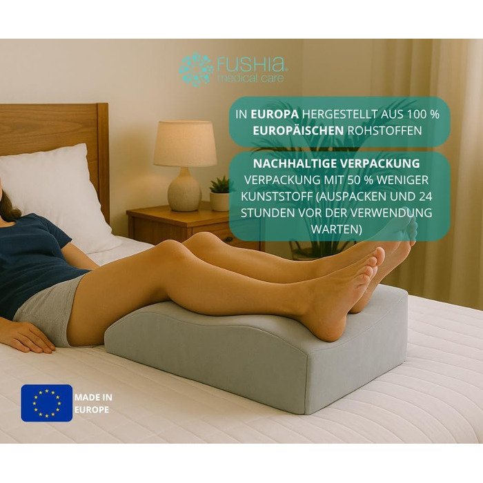 Ортопедична подушка для ніг з м'якої піни, для підтримки ніг та покращення кровообігу. Зручна, знімний чохол, біле/сіре полотно