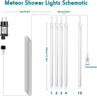 Дощові ліхтарі Meteor Shower, BrizLabs 240 LED, Різдвяні гірлянди з бурульками, 30 см, 10 трубок, холодний білий