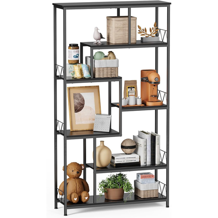 Стильна полиця Bealife для книг, 5 ярусів, чорна, 98 x 30 x 180 см. Відкрита полиця для вітальні, офісу, робочого кабінету, в стилі індустріальний дизайн