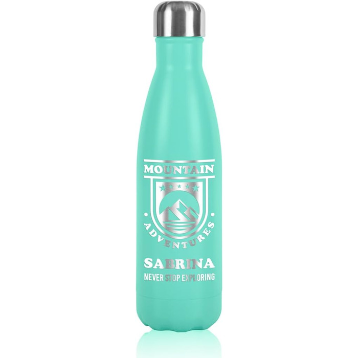 Пляшка для води з нержавіючої сталі Polar Effect 500 мл темно-синя з гравіюванням - герметична пляшка - для води та чаю (бірюзовий)