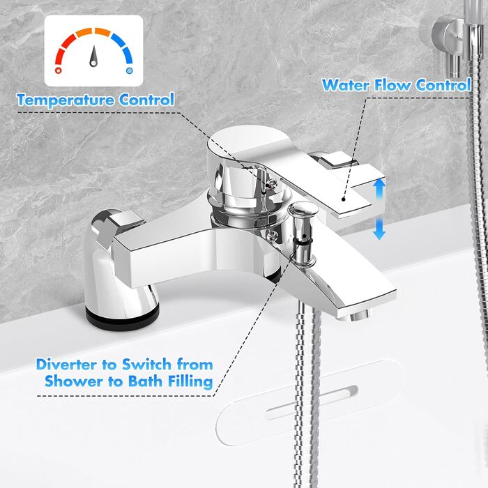 Сучасний змішувач для ванни та душу з двома виходами, керамічним клапаном, латунний, хром. Змішувач для ванни та душу для ванної кімнати.