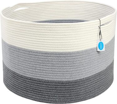 Кошик для зберігання Casaphoria з бавовняного шнура для вітальні, плетені кошики з ручками для ковдр, рушників та подушок, кошик для білизни, кремово-білий та коричневий (55,9 x 55,9 x 35,6 см, XXXL)