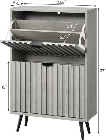 Шафа для взуття Smuxee з 2 відкидними полицями, 60 см, сіра. Вільна стоянка, органайзер для взуття для прихожої, вітальні або гардеробу.