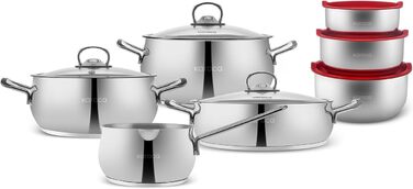 Набір кухонного посуду Karaca Stahl 13 предметів з контейнерами для зберігання - високоякісний нержавіюча сталь для приготування та зберігання їжі