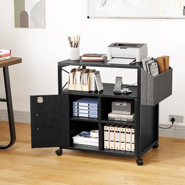 Підставка для принтера YITAHOME з розетками, роликова, з полицею та кишенями, з замком, для дому/офісу, чорна