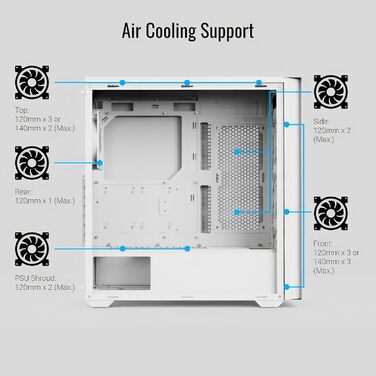 Корпус для ПК AeroCool D502A, білий, ігровий, Mid-Tower, з 4 RGB вентиляторами, Mesh-панель, відмінний повітряний потік, USB Type-C, сумісний з ATX/Micro-ATX/Mini-ITX