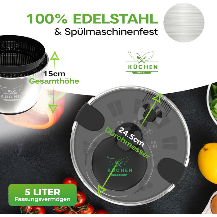 Салатниця-швидкоочисник з нержавіючої сталі, 5л [з мискою та бамбуковим приладдям]