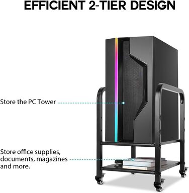 Підставка для комп'ютера 360Tronics - регульована, 2-ярусна, для Mini/Mid Tower, з колесами, для дому та офісу