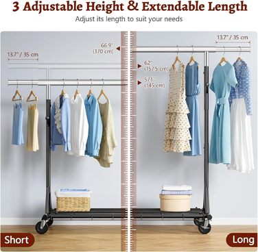 Стійка для одягу на колесах FAVOOOSTY, металева, мобільна, до 200 кг, чорна, 1 перекладина