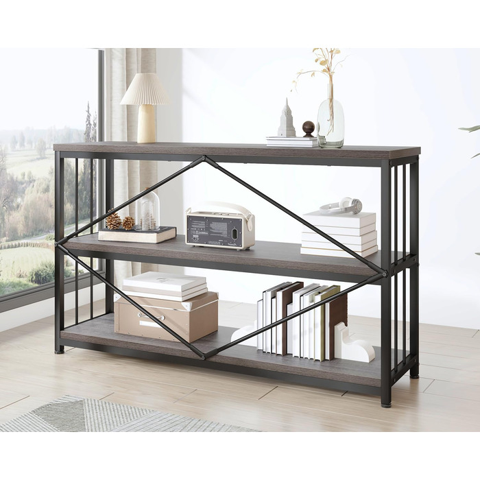 Низька полиця для книг IBF з 3 ящиками, індустріальний стиль, 120x34x74 см, темний дуб