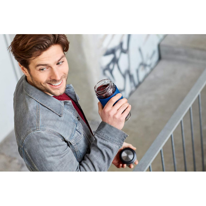 Емса N20805 Чайний горнятко з подвійними стінками | 0,4 л | знімний фільтр | без BPA | 100% герметичне | не протікає | придатне для миття в посудомийній машині | 360° отвір для пиття | Синій