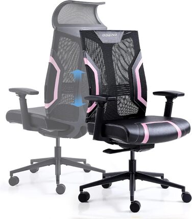 Ігровий крісло Dowinx для офісу та дому: ергономічний, з підлокітниками 3D, функцією гойдання, шкіра, поворотний, чорно-сірий