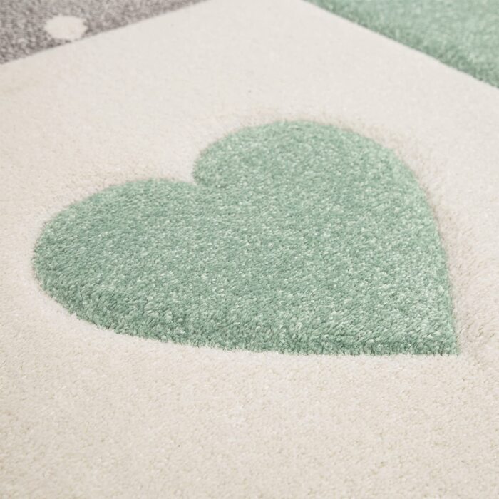 Дитячий килим килим Дитяча кімната пастельний 3D ефект точки серця зірки сірий, Розмір (160 см круглий, зелений)