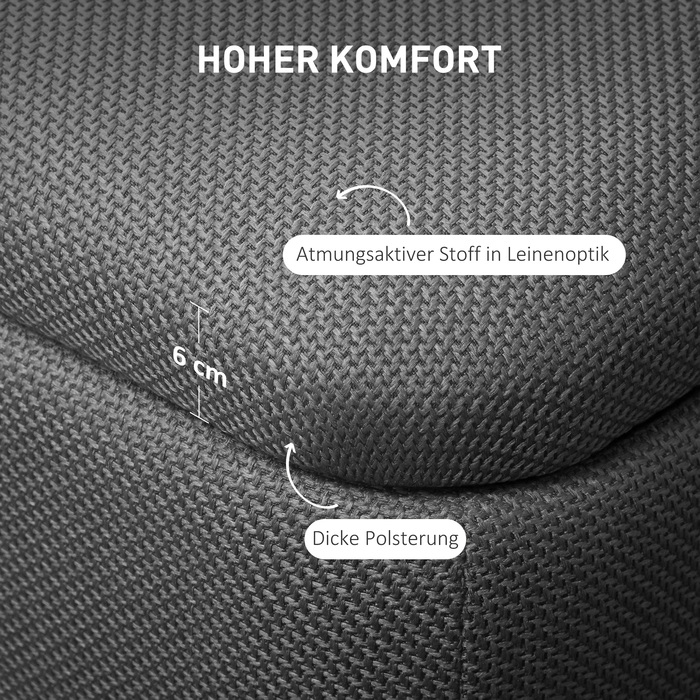 HOMCOM Пуф з місцем для зберігання, лавка з м'яким сидінням з піни, з імітацією льону, розмір 111 x 44 x 44,5 см, темно-сірий